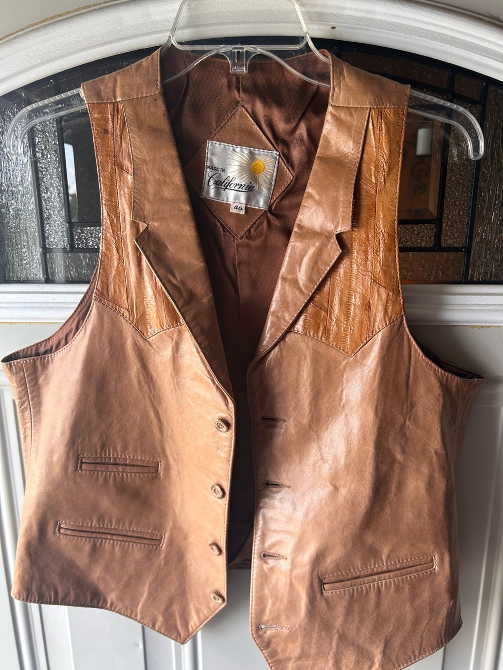 Brown Leather Vest with Button Snap Interior